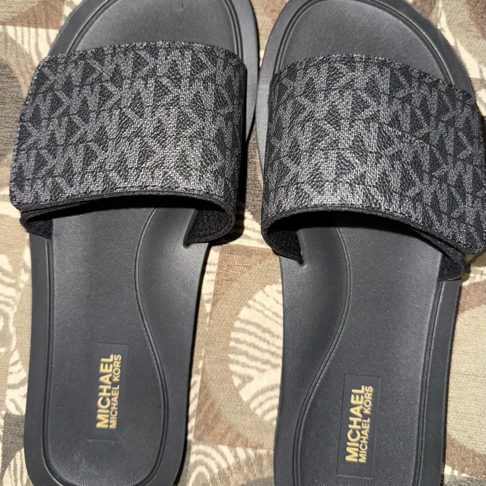 Michael Kors Black Monogram Slide Sandals Brand New, no box.
